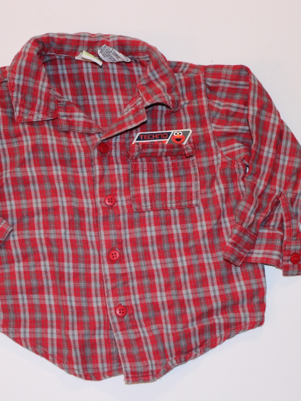 Vintage Y2K Sesame Street Elmo Plaid Button Up Shirt 18M